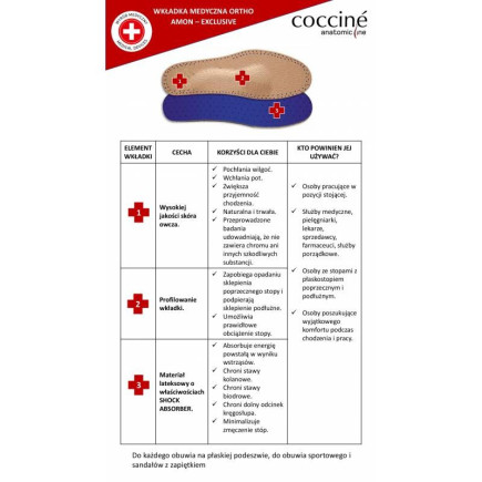 WKŁADKI DO BUTÓW MEDYCZNE COCCINE ORTHO AMON rozm 45-46
