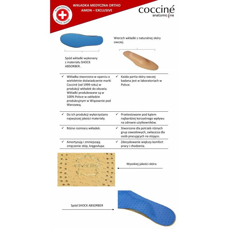WKŁADKI DO BUTÓW MEDYCZNE COCCINE ORTHO AMON rozm 45-46