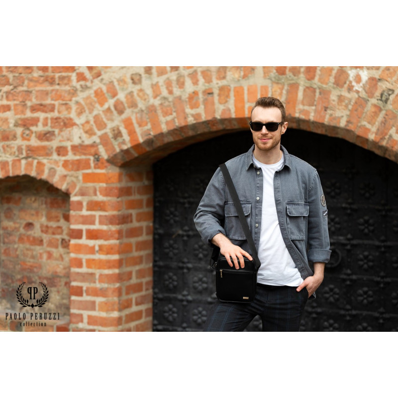SKÓRZANA SASZETKA MĘSKA NA RAMIĘ PAOLO PERUZZI Z-17-BL