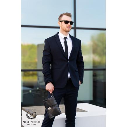 ELEGANCKA SASZETKA MĘSKA DO RĘKI ZE SKÓRY CZARNA PAOLO PERUZZI T-21-BL