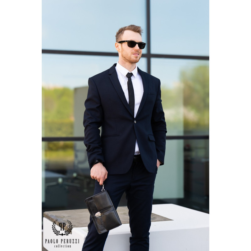 ELEGANCKA SASZETKA MĘSKA DO RĘKI ZE SKÓRY CZARNA PAOLO PERUZZI T-21-BL