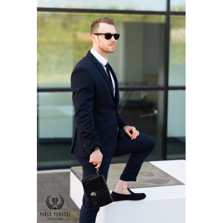 ELEGANCKA SASZETKA MĘSKA DO RĘKI ZE SKÓRY CZARNA PAOLO PERUZZI T-21-BL