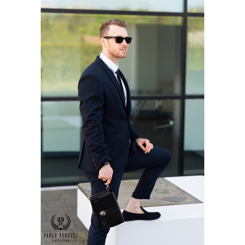 ELEGANCKA SASZETKA MĘSKA DO RĘKI ZE SKÓRY CZARNA PAOLO PERUZZI T-21-BL