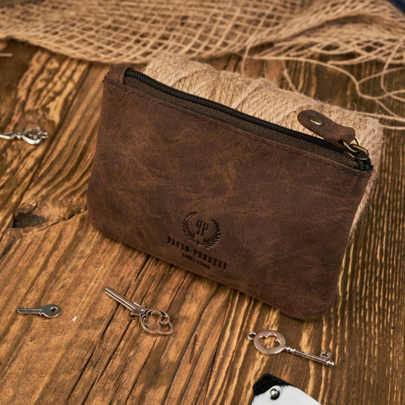 BRĄZOWE SKÓRZANE ETUI NA KLUCZE PAOLO PERUZZI T-51-BR