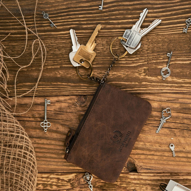 BRĄZOWE SKÓRZANE ETUI NA KLUCZE PAOLO PERUZZI T-51-BR