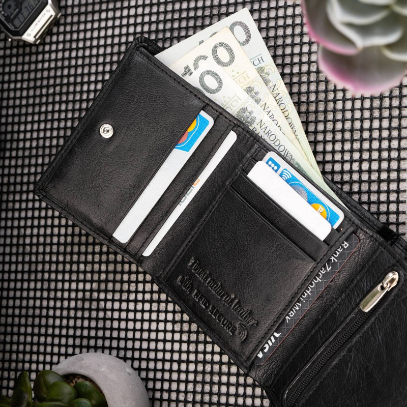 PORTFEL MĘSKI SKÓRZANY Z OCHRONĄ RFID T-54-BL