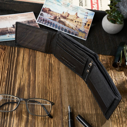 PORTFEL MĘSKI ZE SKÓRY Z OCHRONĄ RFID PAOLO PERUZZI T-69-BL