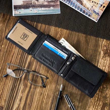 PORTFEL MĘSKI ZE SKÓRY Z OCHRONĄ RFID PAOLO PERUZZI T-69-BL