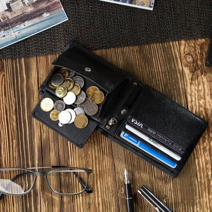 PORTFEL MĘSKI ZE SKÓRY Z OCHRONĄ RFID PAOLO PERUZZI T-69-BL