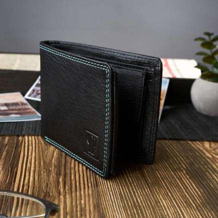 PORTFEL MĘSKI ZE SKÓRY Z OCHRONĄ RFID PAOLO PERUZZI T-69-BL