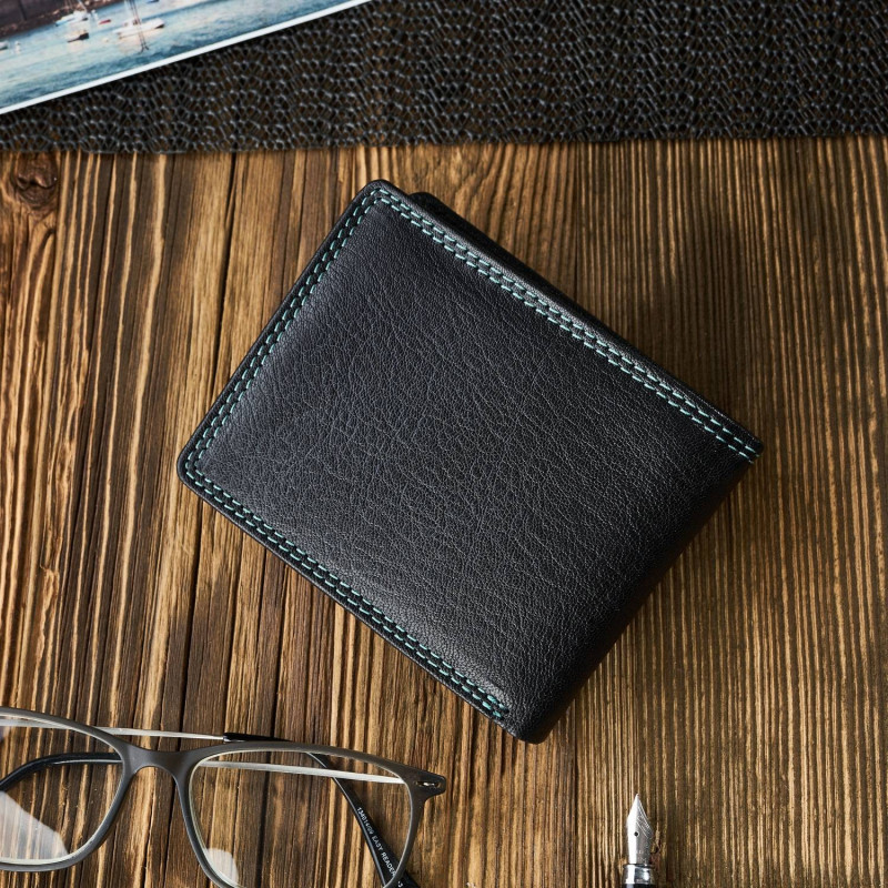 PORTFEL MĘSKI ZE SKÓRY Z OCHRONĄ RFID PAOLO PERUZZI T-69-BL