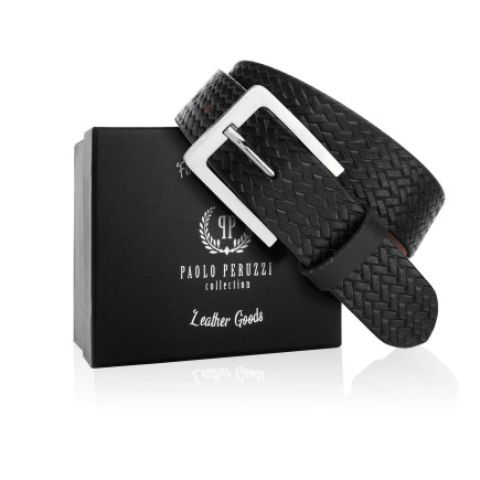 PASEK MĘSKI 100 CM KLASYCZNY ZE SKÓRY CZARNY PAOLO PERUZZI 03Z01100