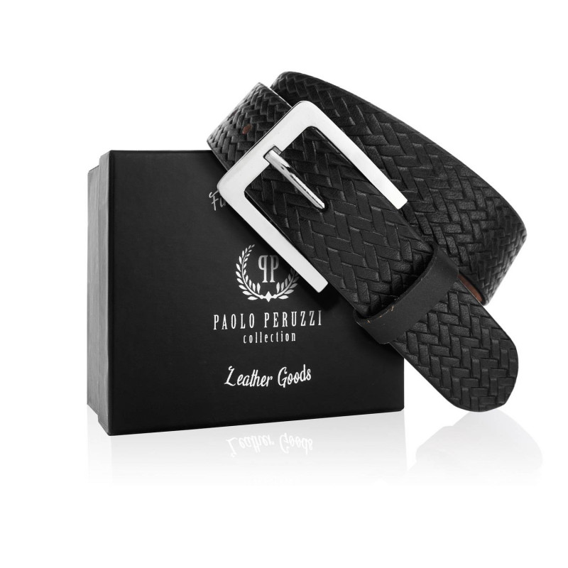 PASEK MĘSKI 100 CM KLASYCZNY ZE SKÓRY CZARNY PAOLO PERUZZI 03Z01100