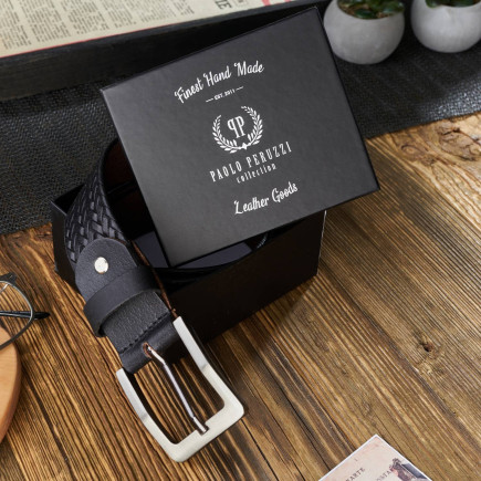 PASEK MĘSKI 100 CM KLASYCZNY ZE SKÓRY CZARNY PAOLO PERUZZI 03Z01100