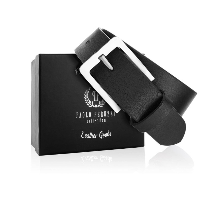PASEK MĘSKI CZARNY ZE SKÓRY NATURALNEJ 110 CM Z KLAMRĄ KLASYCZNĄ PAOLO PERUZZI 04Z01110