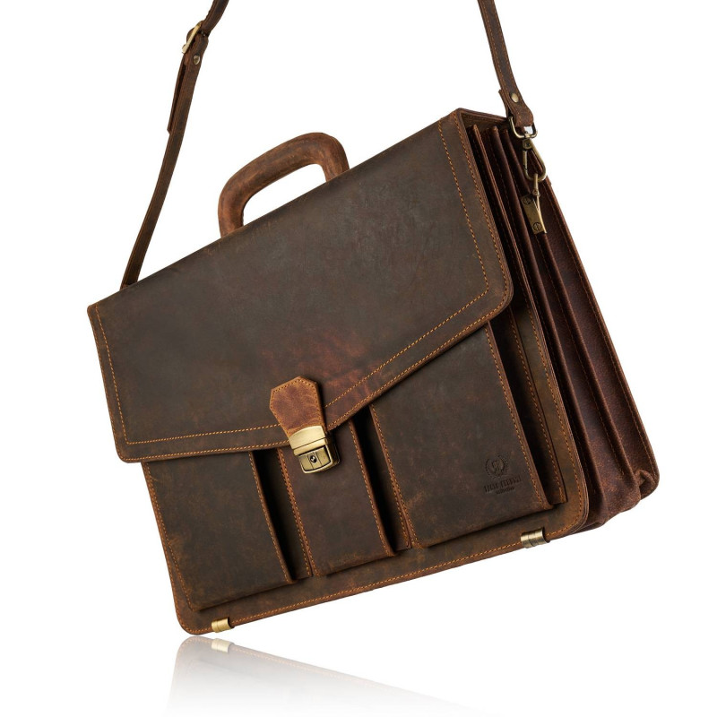 AKTÓWKA MĘSKA SKÓRZANA VINTAGE PAOLO PERUZZI T-80-HBR