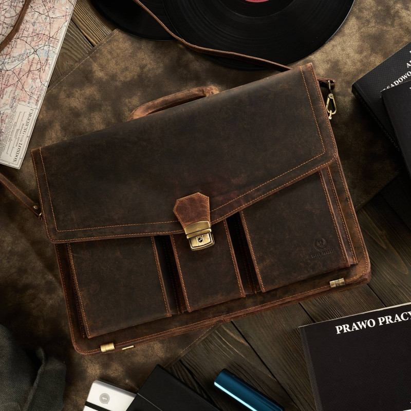 AKTÓWKA MĘSKA SKÓRZANA VINTAGE PAOLO PERUZZI T-80-HBR