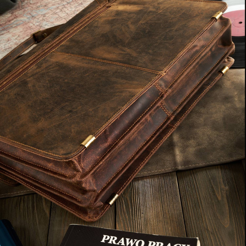 AKTÓWKA MĘSKA SKÓRZANA VINTAGE PAOLO PERUZZI T-80-HBR