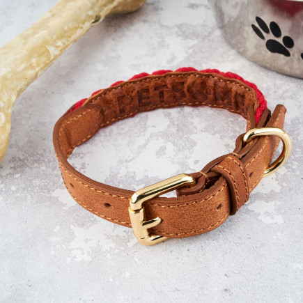 SKÓRZANA OBROŻA DLA PSA PETSOME PLECIONA CZERWONA 12P03S