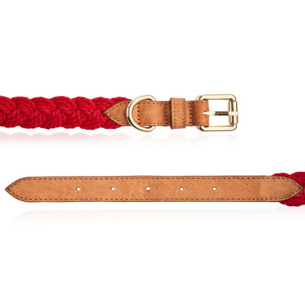 SKÓRZANA OBROŻA DLA PSA PETSOME PLECIONA CZERWONA 12P03S