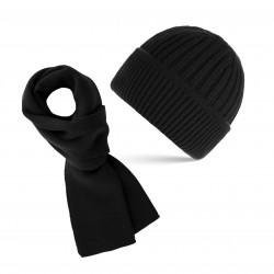 ZESTAW ZIMOWY MĘSKI CZARNY ZES-27-BL CZAPKA BEANIE BR-02-BL I CIEPŁY SZALIK BR-07-BL