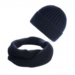 ZESTAW ZIMOWY MĘSKI ZES-28-DB CZAPKA TYPU BEANIE BR-02-DB I GRANATOWY SZALIK BR-06-DB