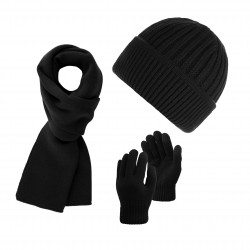 ZESTAW ZIMOWY CZARNY ZES-31-BL CZAPKA MĘSKA BEANIE BR-02-BL, SZALIK BR-07-BL I RĘKAWICZKI BR-08-BL