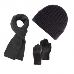 ZESTAW ZIMOWY SZARY ZES-31-GR CZAPKA MĘSKA BEANIE BR-02-GR, SZALIK BR-07-GR I RĘKAWICZKI BR-08-GR