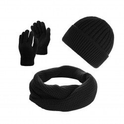 ZESTAW ZIMOWY MĘSKI ZES-32-BL CZAPKA BEANIE BR-02-BL, KOMIN BR-06-BL I RĘKAWICZKI BR-08-BL