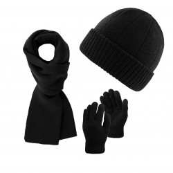 ZESTAW ZIMOWY MĘSKI ZES-34-BL, CZAPKA BEANIE BR-03-BL, SZALIK BR-07-BL I RĘKAWICZKI BR-08-BL