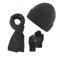 ZESTAW ZIMOWY MĘSKI ZES-34-GR, CZAPKA BEANIE BR-03-GR, SZALIK BR-07-GR I RĘKAWICZKI BR-08-GR