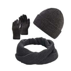 KOMPLET MĘSKI NA ZIMĘ SZARY ZES-36-GR, CZAPKA BEANIE BR-03-GR, KOMIN BR-06-GR I RĘKAWICZKI BR-08-GR