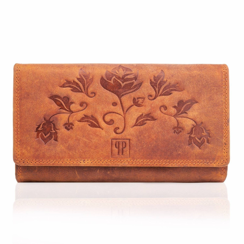 ZESTAW PREZENTOWY DLA KOBIET ZUP-95-OR SKÓRZANY PORTFEL T-05-OR I BRELOCZEK VINTAGE T-87-HOR