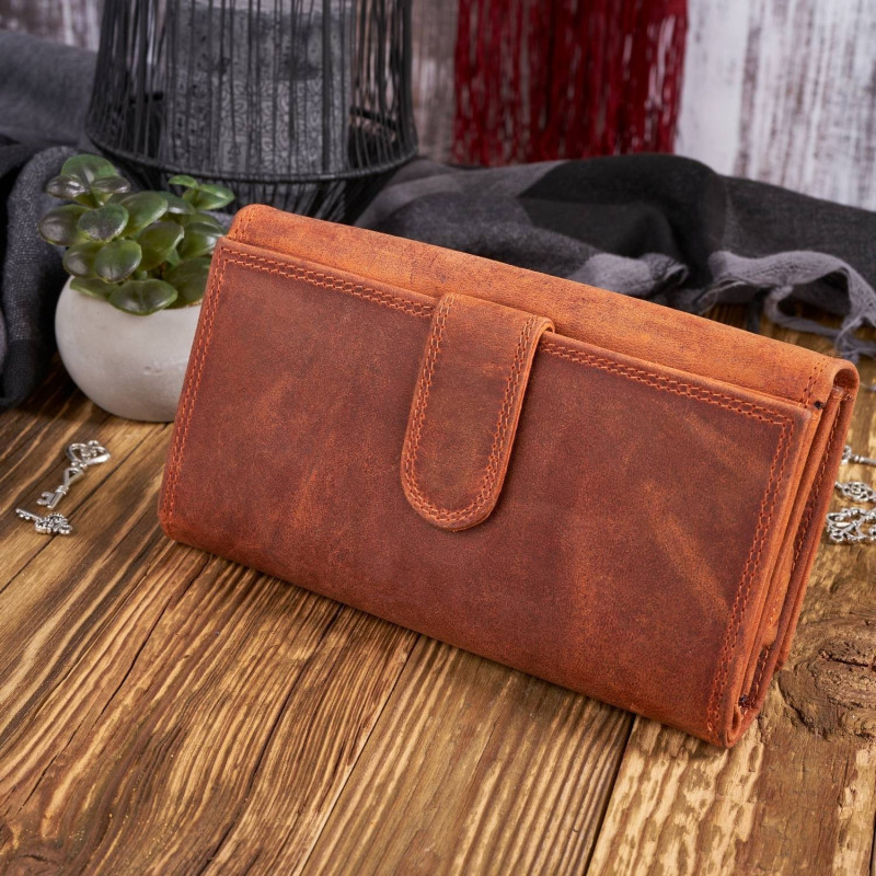 ZESTAW PREZENTOWY DLA KOBIET ZUP-95-OR SKÓRZANY PORTFEL T-05-OR I BRELOCZEK VINTAGE T-87-HOR