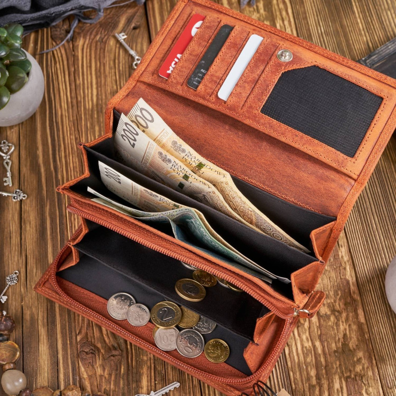 ZESTAW PREZENTOWY DLA KOBIET ZUP-95-OR SKÓRZANY PORTFEL T-05-OR I BRELOCZEK VINTAGE T-87-HOR