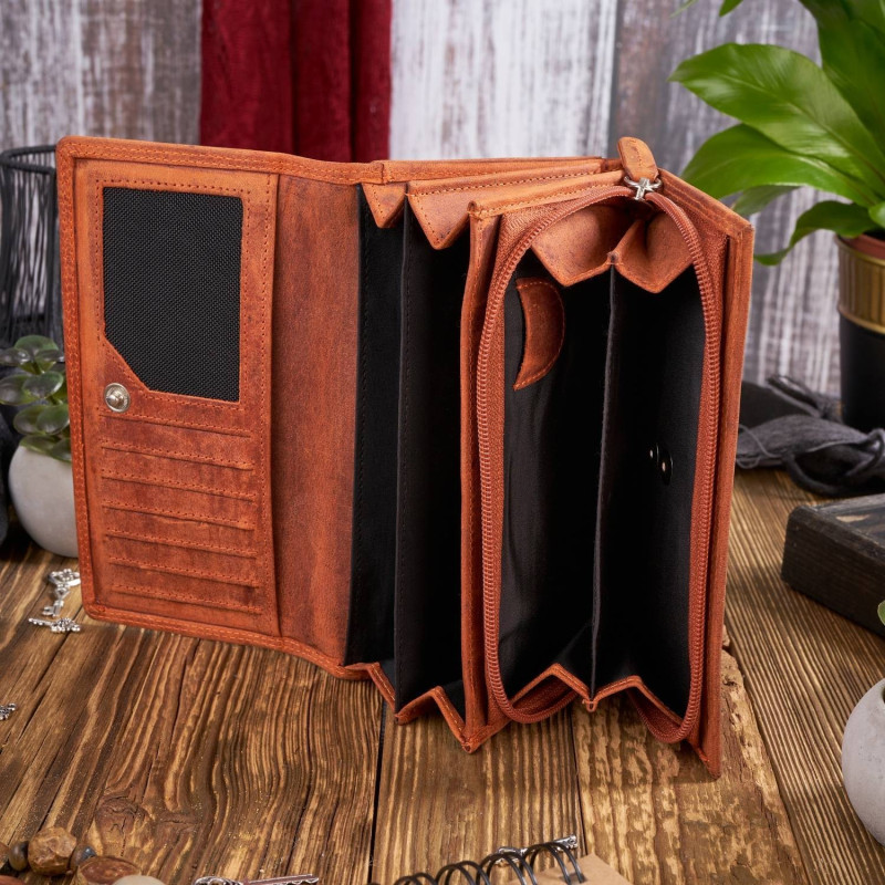 ZESTAW PREZENTOWY DLA KOBIET ZUP-95-OR SKÓRZANY PORTFEL T-05-OR I BRELOCZEK VINTAGE T-87-HOR