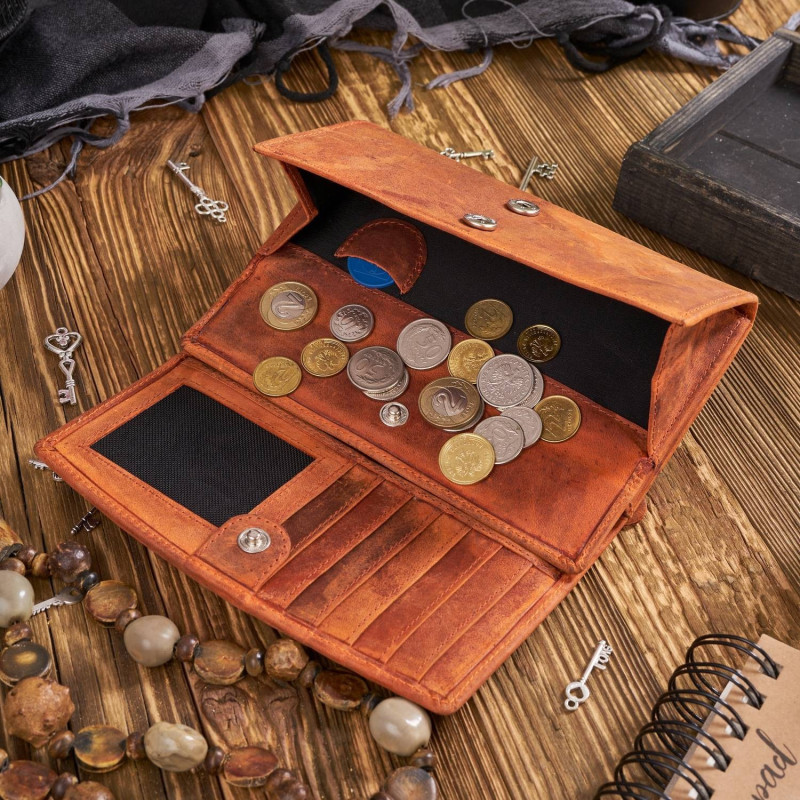 ZESTAW PREZENTOWY ZUP-99-OR PORTFEL DAMSKI SKÓRZANY T-01-OR I BRELOK POMARAŃCZOWY VINTAGE T-85-HOR