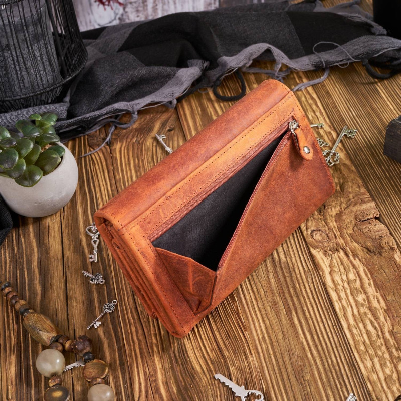 ZESTAW PREZENTOWY ZUP-99-OR PORTFEL DAMSKI SKÓRZANY T-01-OR I BRELOK POMARAŃCZOWY VINTAGE T-85-HOR