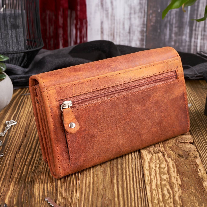 ZESTAW PREZENTOWY ZUP-99-OR PORTFEL DAMSKI SKÓRZANY T-01-OR I BRELOK POMARAŃCZOWY VINTAGE T-85-HOR