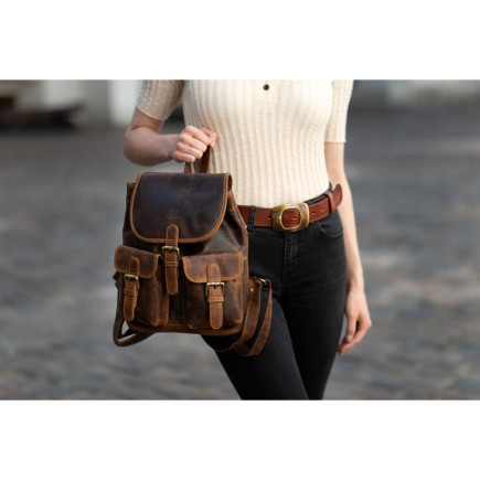 ZESTAW PREZENTOWY ZUP-101-BR PLECAK DAMSKI SKÓRZANY T-16-BR PORTFEL DAMSKI T-05-BR BRELOK DO KLUCZY T-86-HBR