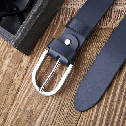 PASEK DAMSKI SKÓRZANY GRANATOWY 100 cm ZE SREBRNĄ KLAMRĄ PAOLO PERUZZI PG-01-DBS-100