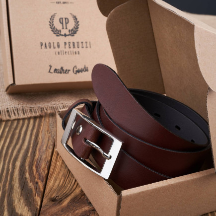 PASEK DAMSKI SKÓRZANY BRĄZOWY 100 cm ZE SREBRNĄ KLAMRĄ PAOLO PERUZZI PG-02-BRS-100