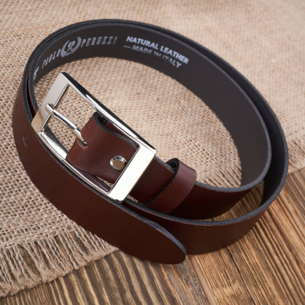 PASEK DAMSKI SKÓRZANY BRĄZOWY 100 cm ZE SREBRNĄ KLAMRĄ PAOLO PERUZZI PG-02-BRS-100