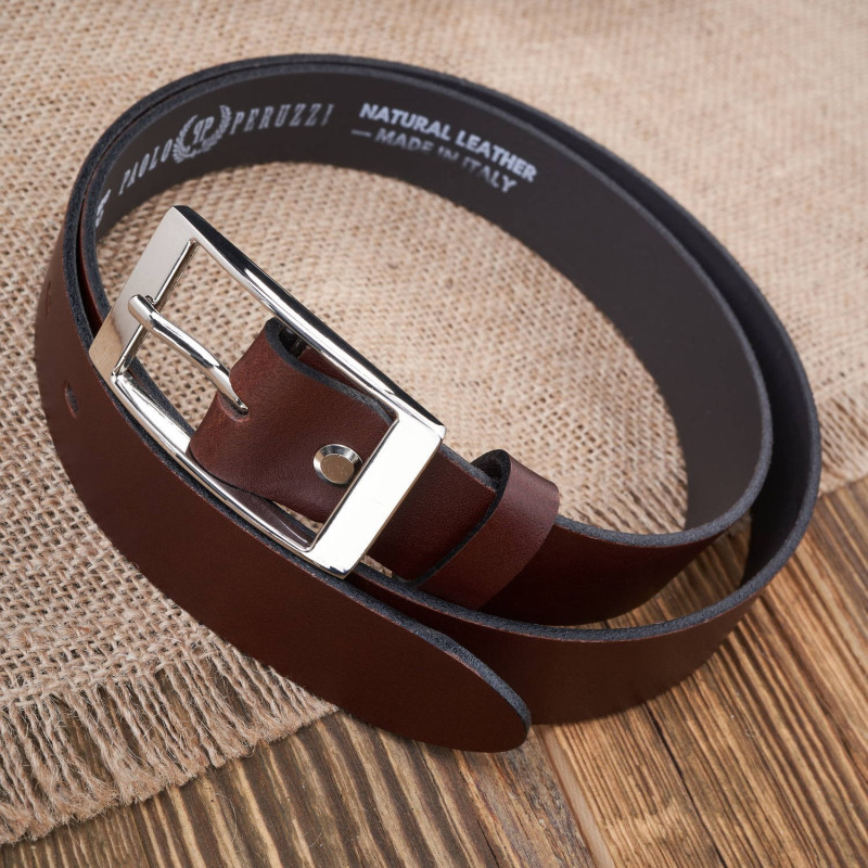 PASEK DAMSKI SKÓRZANY BRĄZOWY 100 cm ZE SREBRNĄ KLAMRĄ PAOLO PERUZZI PG-02-BRS-100