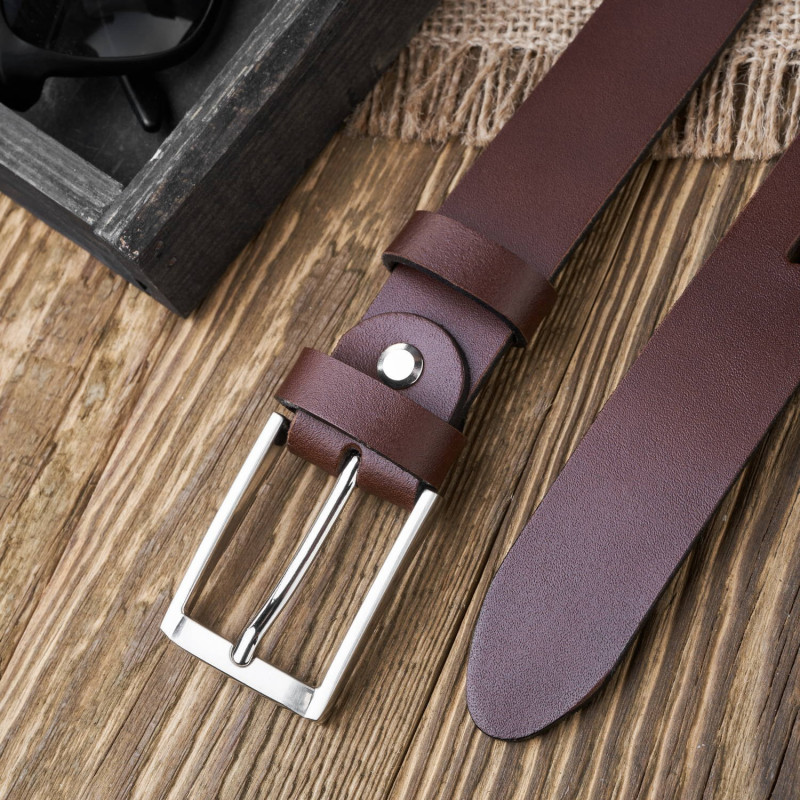 PASEK MĘSKI SKÓRZANY BRĄZOWY 110 cm ZE SREBRNĄ KLAMRĄ PAOLO PERUZZI PG-03-BRS-110