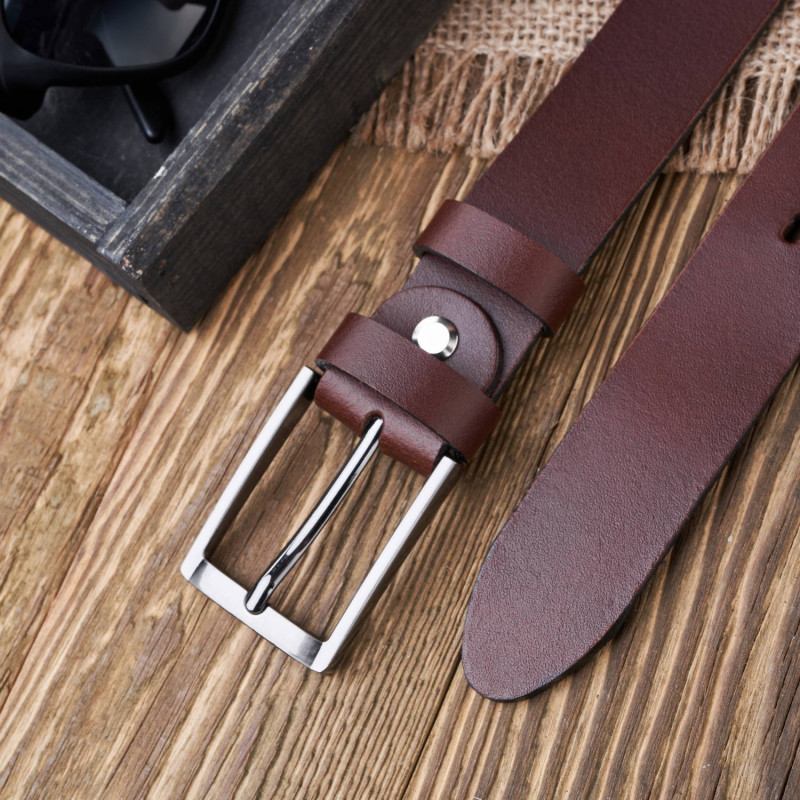 PASEK MĘSKI SKÓRZANY BRĄZOWY 120 cm ZE SREBRNĄ KLAMRĄ PAOLO PERUZZI PG-03-BRBL-120