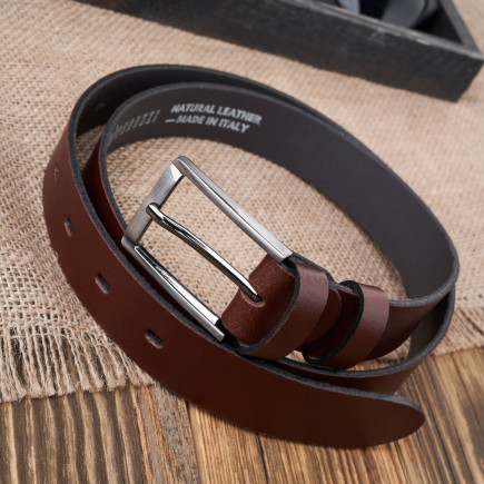 PASEK MĘSKI SKÓRZANY BRĄZOWY 130 cm ZE SREBRNĄ KLAMRĄ PAOLO PERUZZI PG-03-BRBL-130