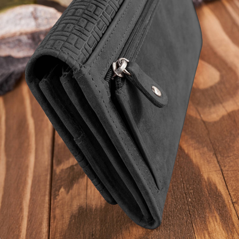 Portfel damski skórzany w stylu vintage duży czarny Paolo Peruzzi T-109-HBL