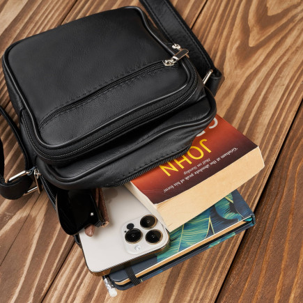 Torba męska na ramię saszetka skórzana czarna pojemna Abruzzo ABR-01