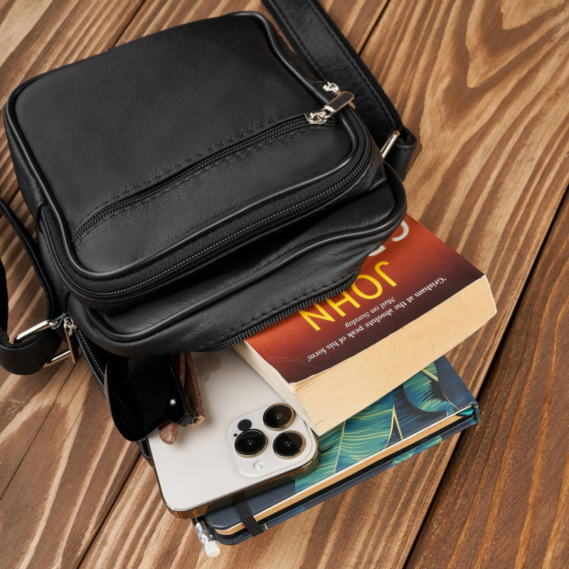 Torba męska na ramię saszetka skórzana czarna pojemna Abruzzo ABR-01